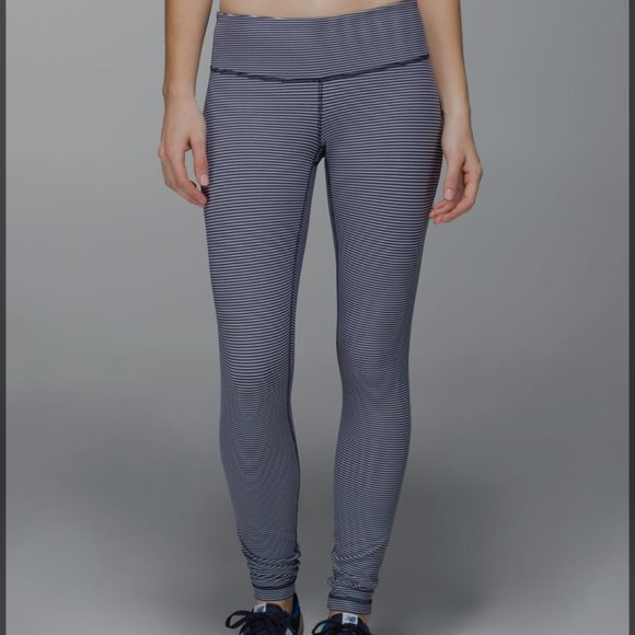 lululemon athletica Pants - Lululemon Wunder Under Pant Super Stripe Cadet Blue White 8 NWOT